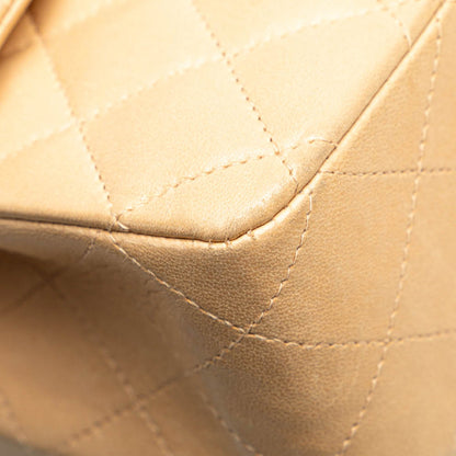 Beige Chanel Medium Classic Lambskin Double Flap Shoulder Bag