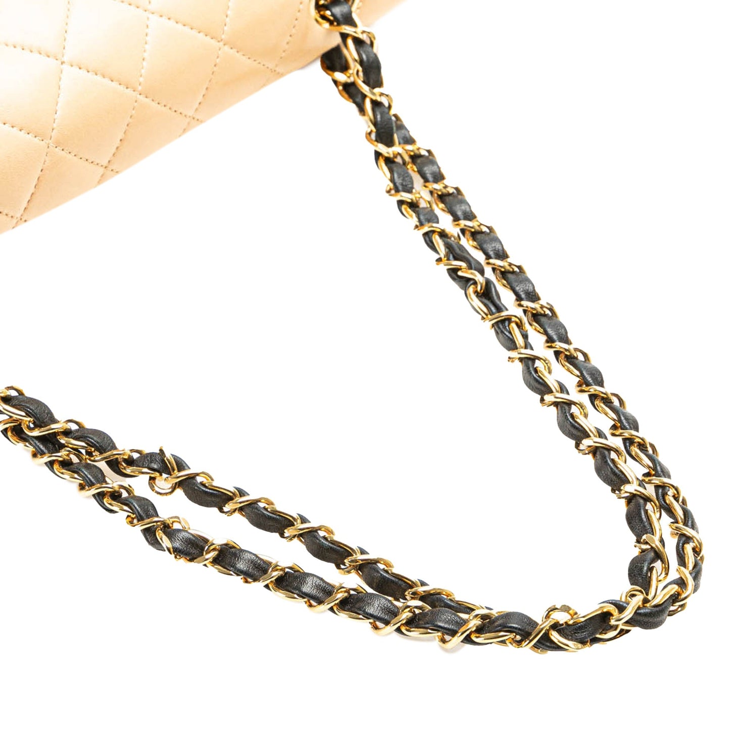 Beige Chanel Medium Classic Lambskin Double Flap Shoulder Bag