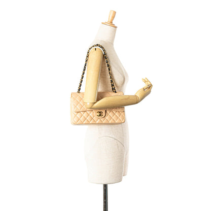 Beige Chanel Medium Classic Lambskin Double Flap Shoulder Bag
