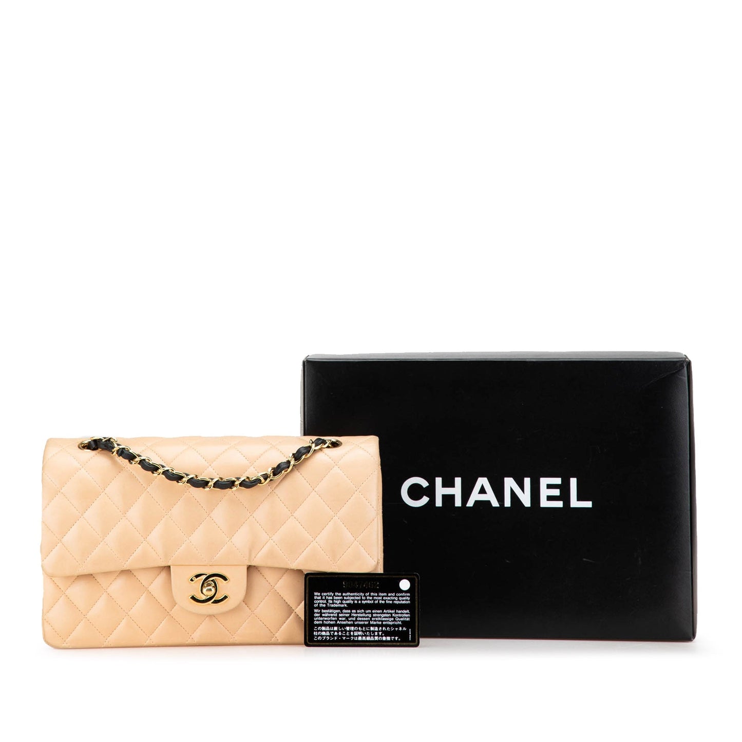 Beige Chanel Medium Classic Lambskin Double Flap Shoulder Bag