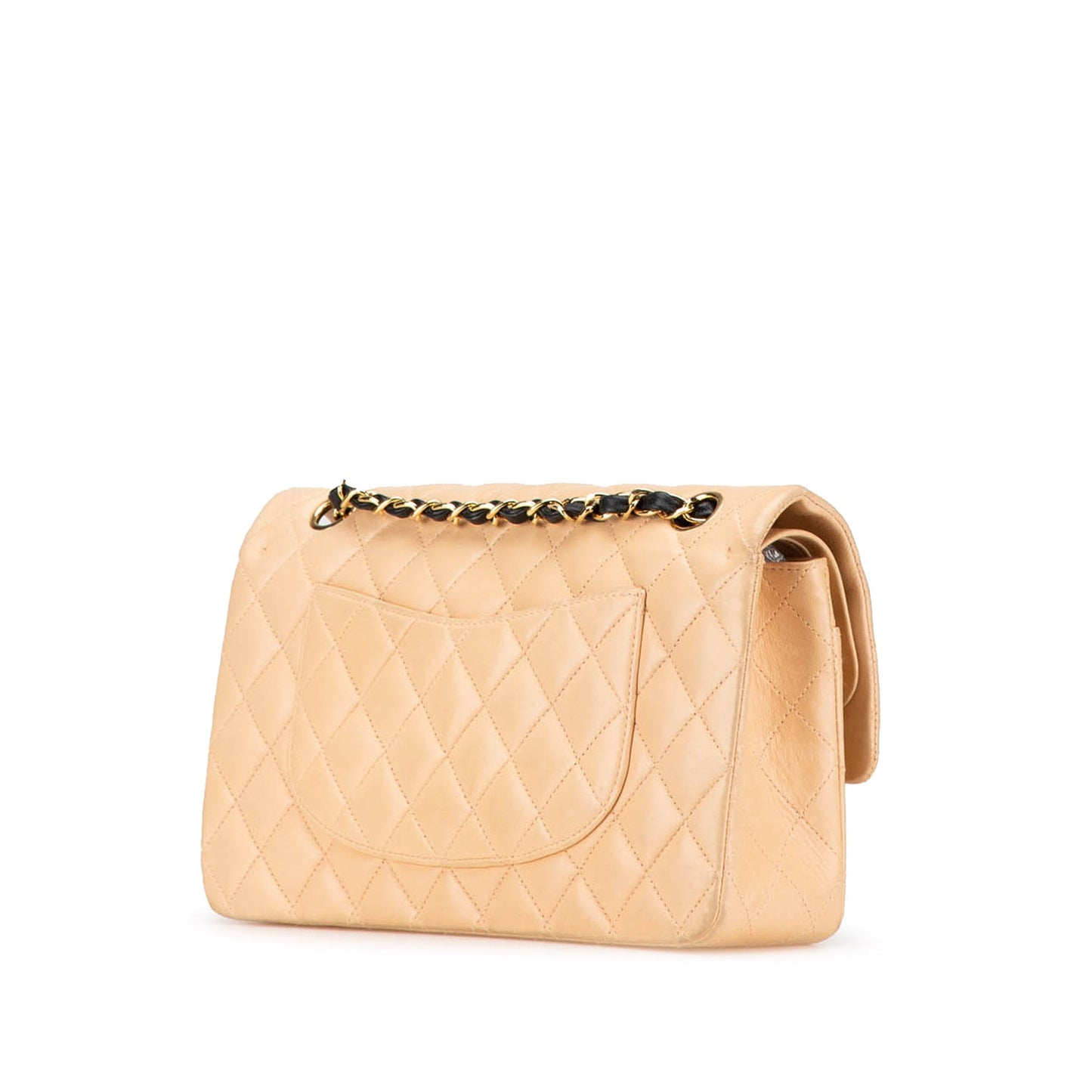 Beige Chanel Medium Classic Lambskin Double Flap Shoulder Bag