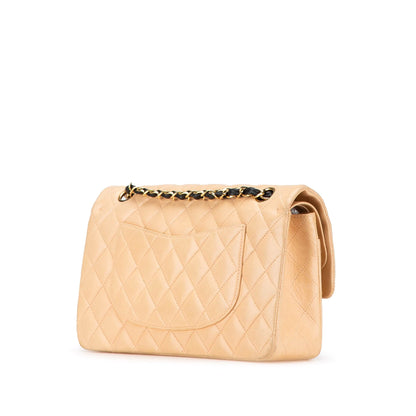 Beige Chanel Medium Classic Lambskin Double Flap Shoulder Bag