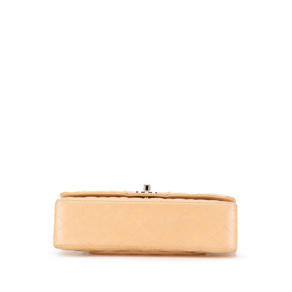 Beige Chanel Medium Classic Lambskin Double Flap Shoulder Bag