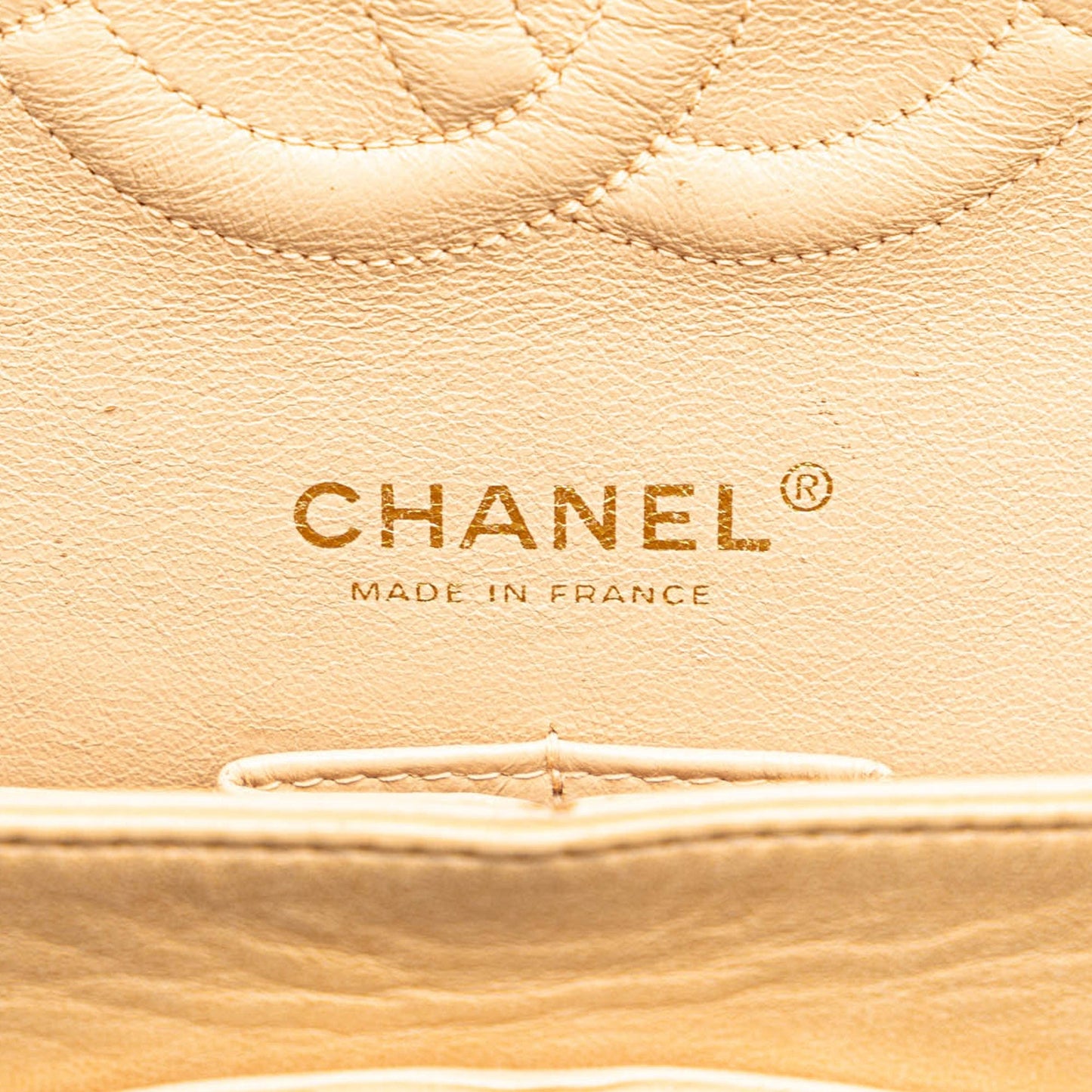 Beige Chanel Medium Classic Lambskin Double Flap Shoulder Bag