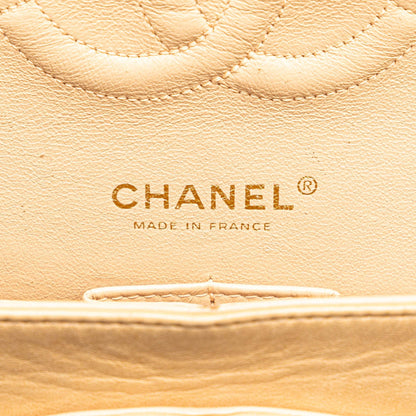 Beige Chanel Medium Classic Lambskin Double Flap Shoulder Bag
