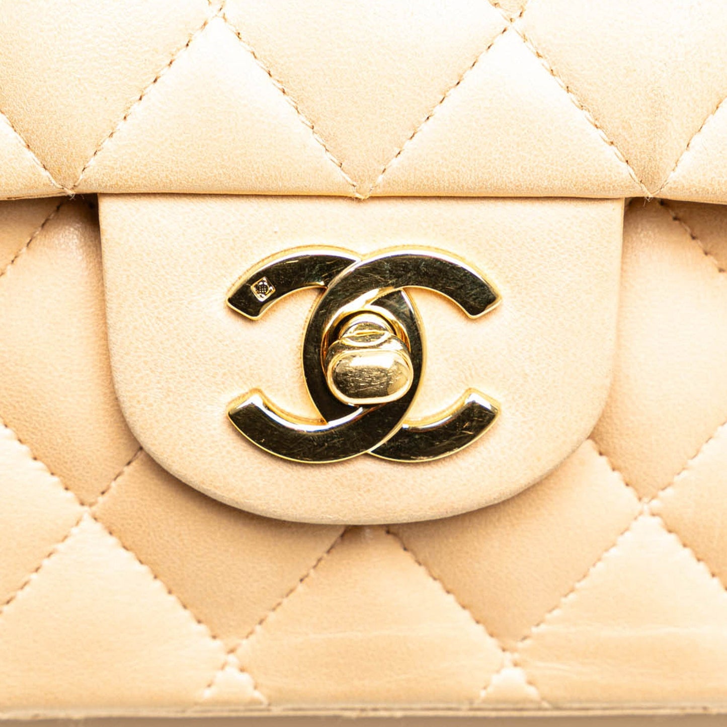 Beige Chanel Medium Classic Lambskin Double Flap Shoulder Bag