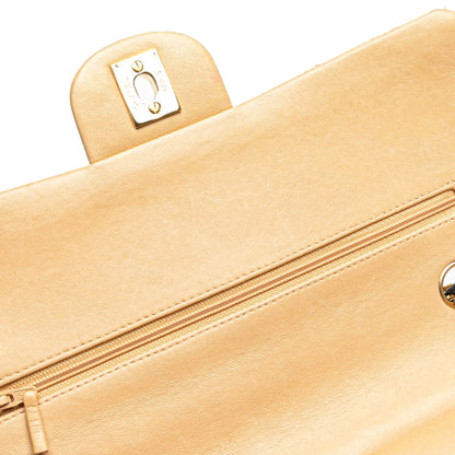 Beige Chanel Medium Classic Lambskin Double Flap Shoulder Bag