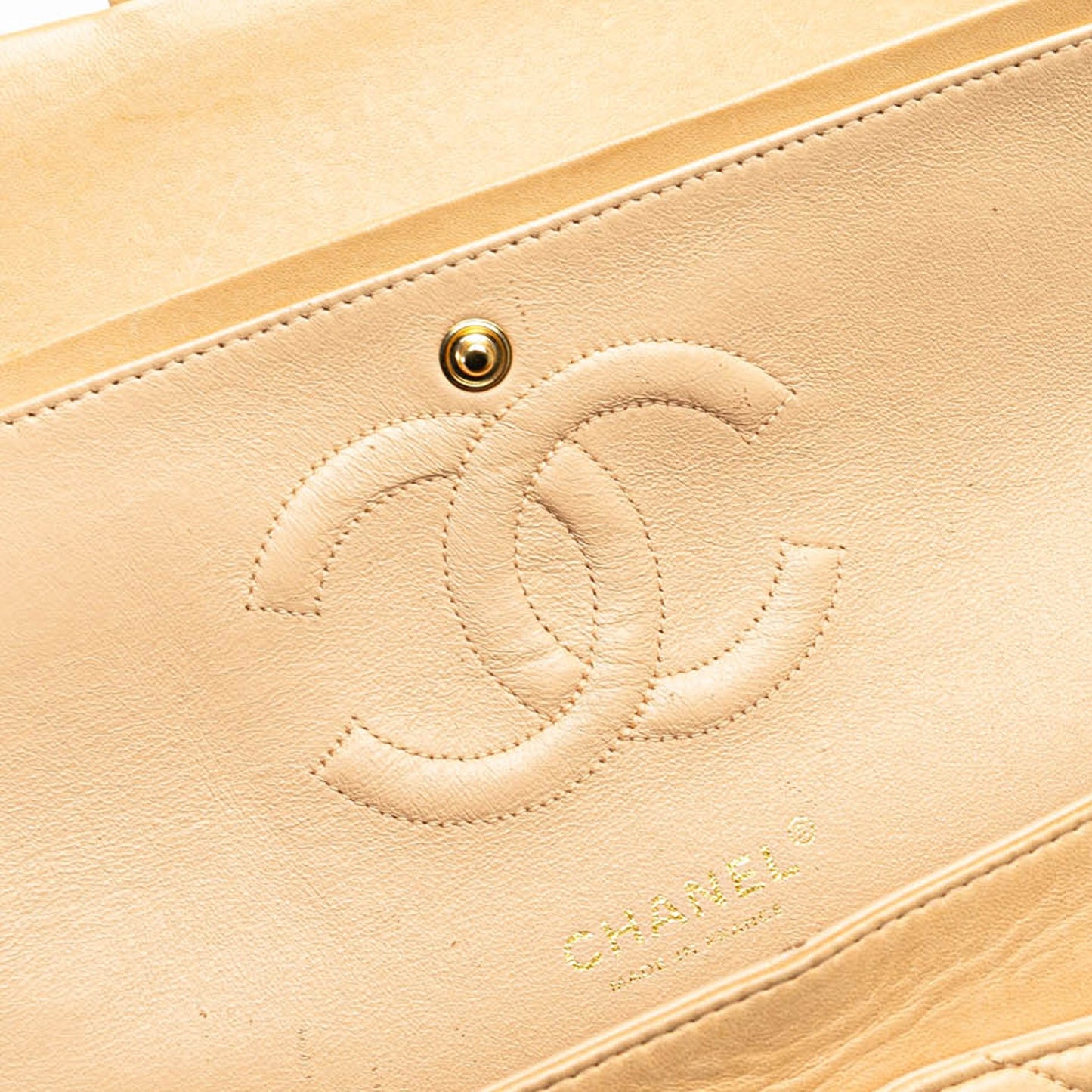 Beige Chanel Medium Classic Lambskin Double Flap Shoulder Bag
