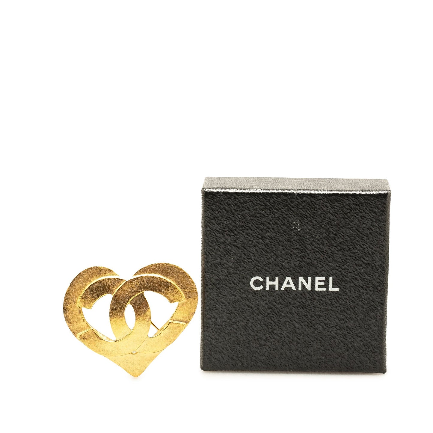 Gold Chanel Gold Plated CC Heart Brooch