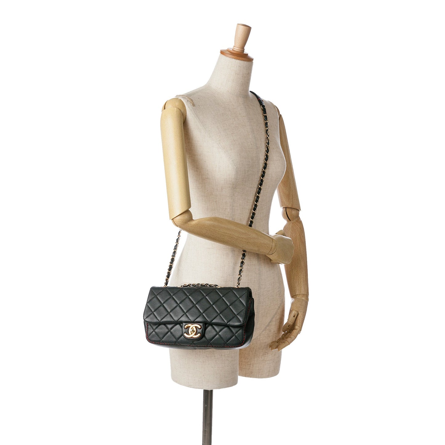Black Chanel CC Quilted Lambskin Stitched Single Flap Crossbody Bag