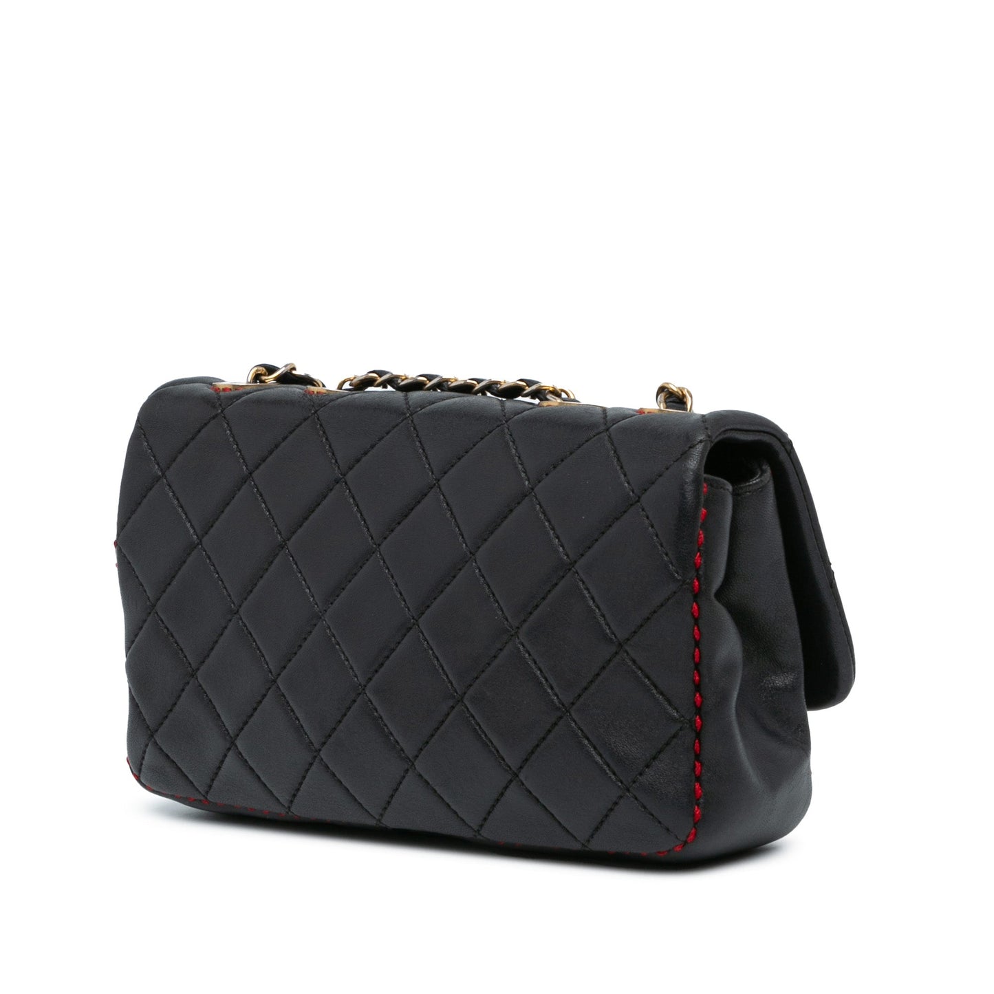 Black Chanel CC Quilted Lambskin Stitched Single Flap Crossbody Bag