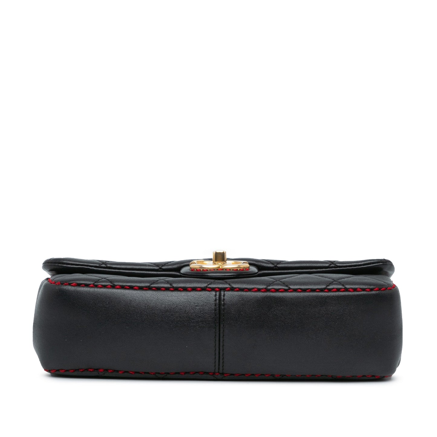 Black Chanel CC Quilted Lambskin Stitched Single Flap Crossbody Bag