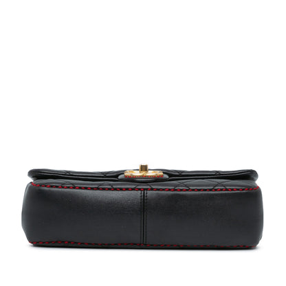Black Chanel CC Quilted Lambskin Stitched Single Flap Crossbody Bag