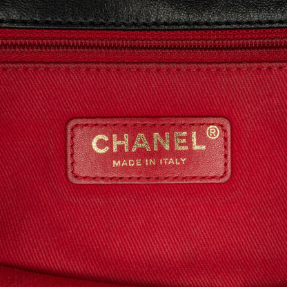 Black Chanel CC Quilted Lambskin Stitched Single Flap Crossbody Bag