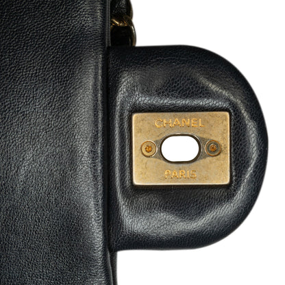 Black Chanel CC Quilted Lambskin Stitched Single Flap Crossbody Bag