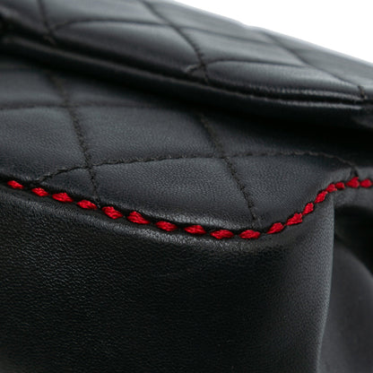Black Chanel CC Quilted Lambskin Stitched Single Flap Crossbody Bag