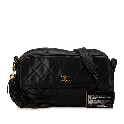 Black Chanel CC Quilted Lambskin Tassel Crossbody