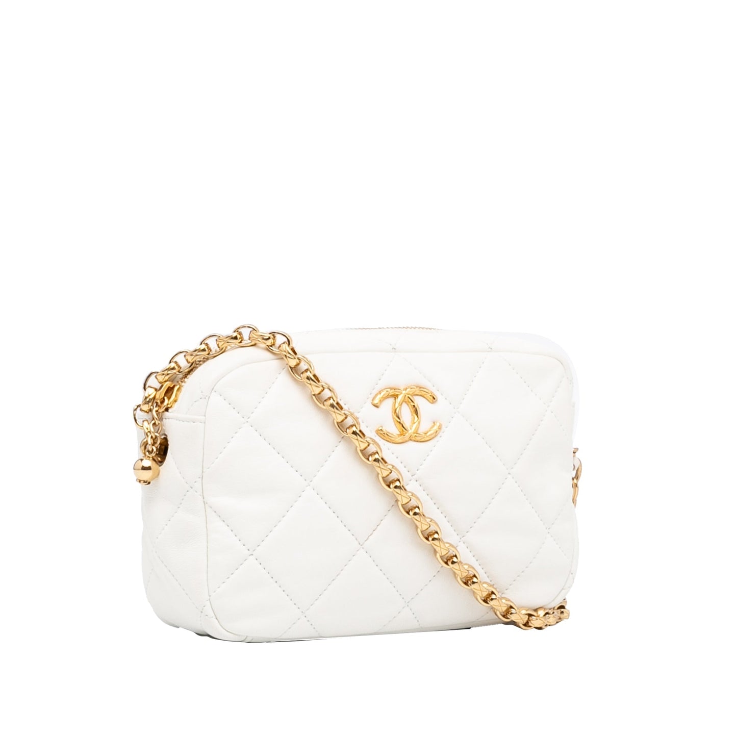 Chanel Camera Bag Small White Quilted Lambskin Gold