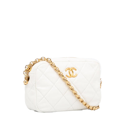 Chanel Camera Bag Small White Quilted Lambskin Gold