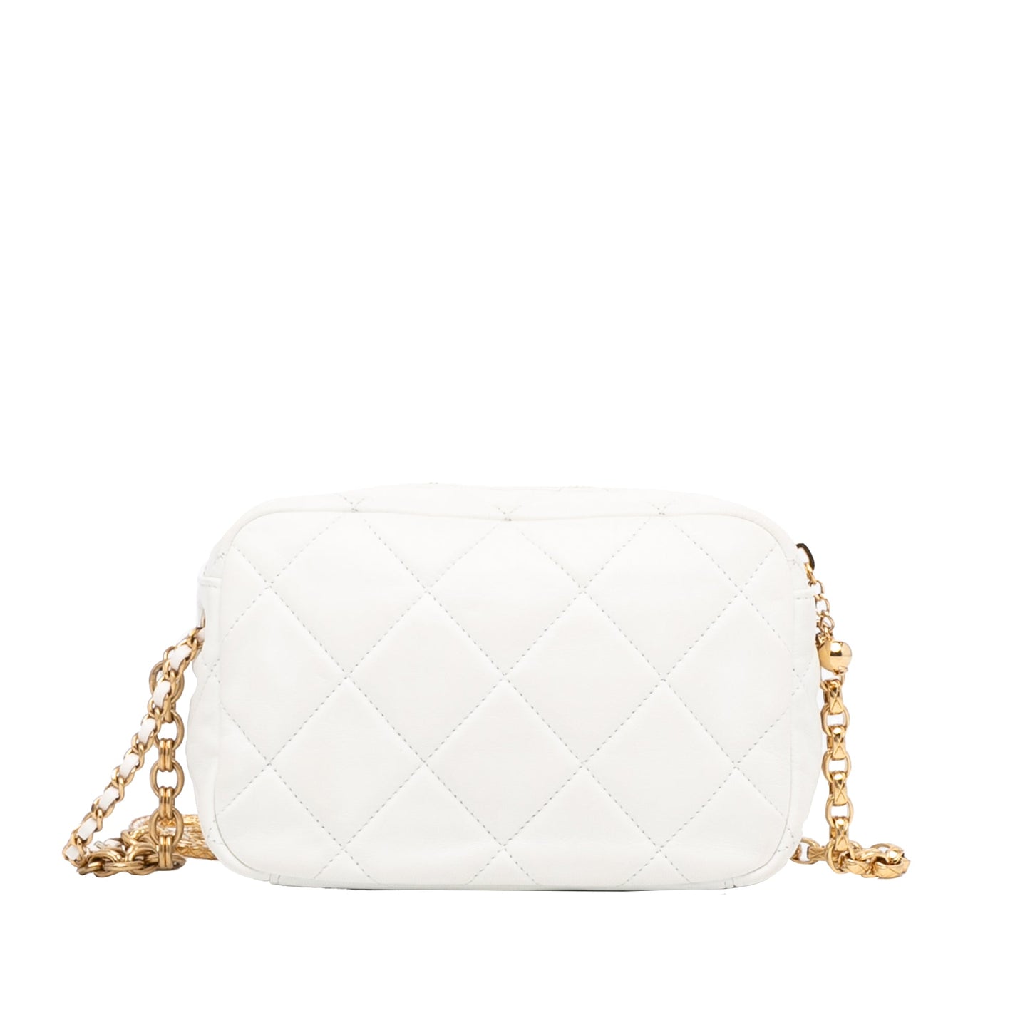 Chanel Camera Bag Small White Quilted Lambskin Gold