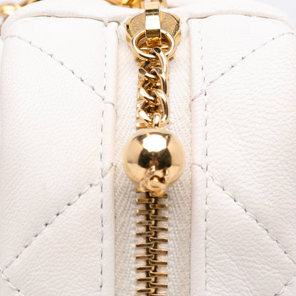 Chanel Camera Bag Small White Quilted Lambskin Gold