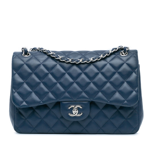 Blue Chanel Jumbo Classic Lambskin Double Flap Shoulder Bag