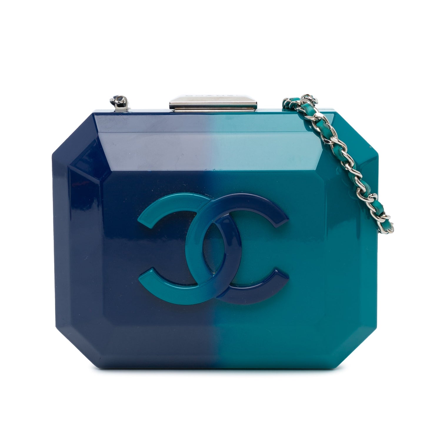 Blue Chanel CC Ombre Acrylic Clutch on Chain Crossbody Bag