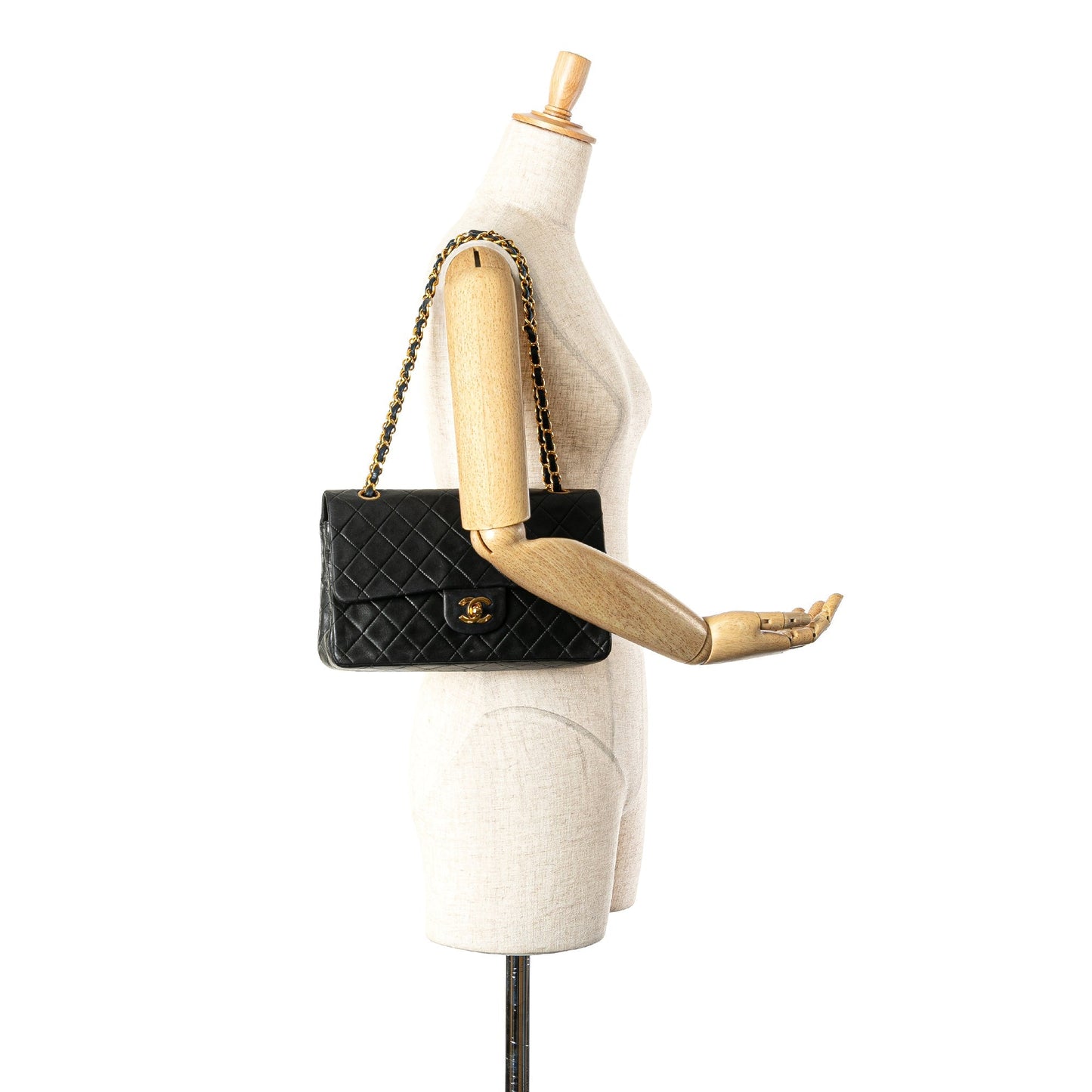 Black Chanel Medium Classic Lambskin Double Flap Shoulder Bag