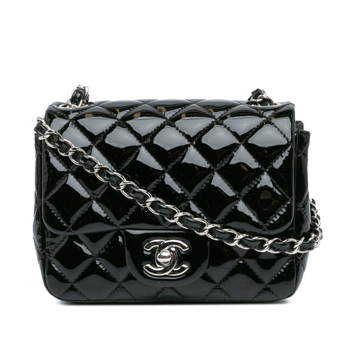 Black Chanel Mini Square Classic Patent Single Flap Crossbody Bag