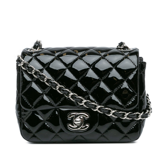 Black Chanel Mini Square Classic Patent Single Flap Crossbody Bag