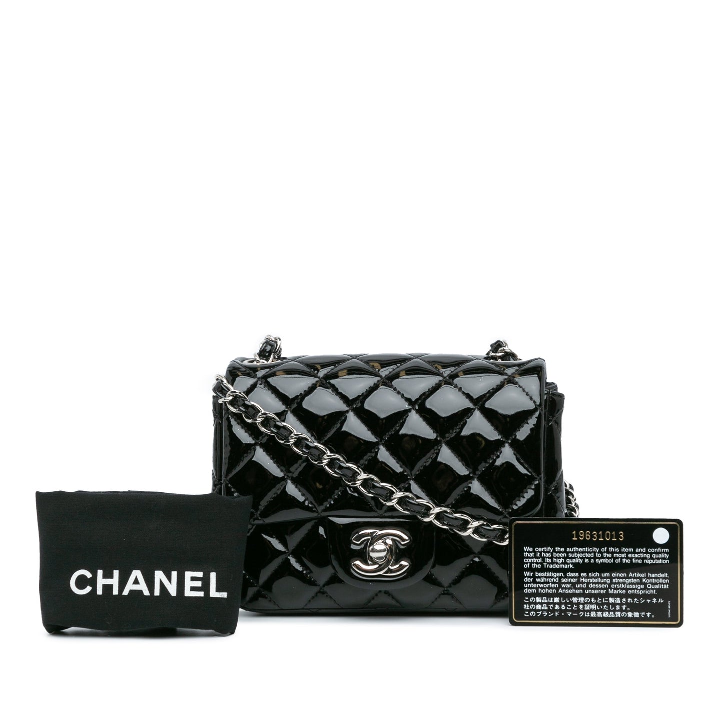 Black Chanel Mini Square Classic Patent Single Flap Crossbody Bag