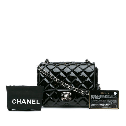 Black Chanel Mini Square Classic Patent Single Flap Crossbody Bag