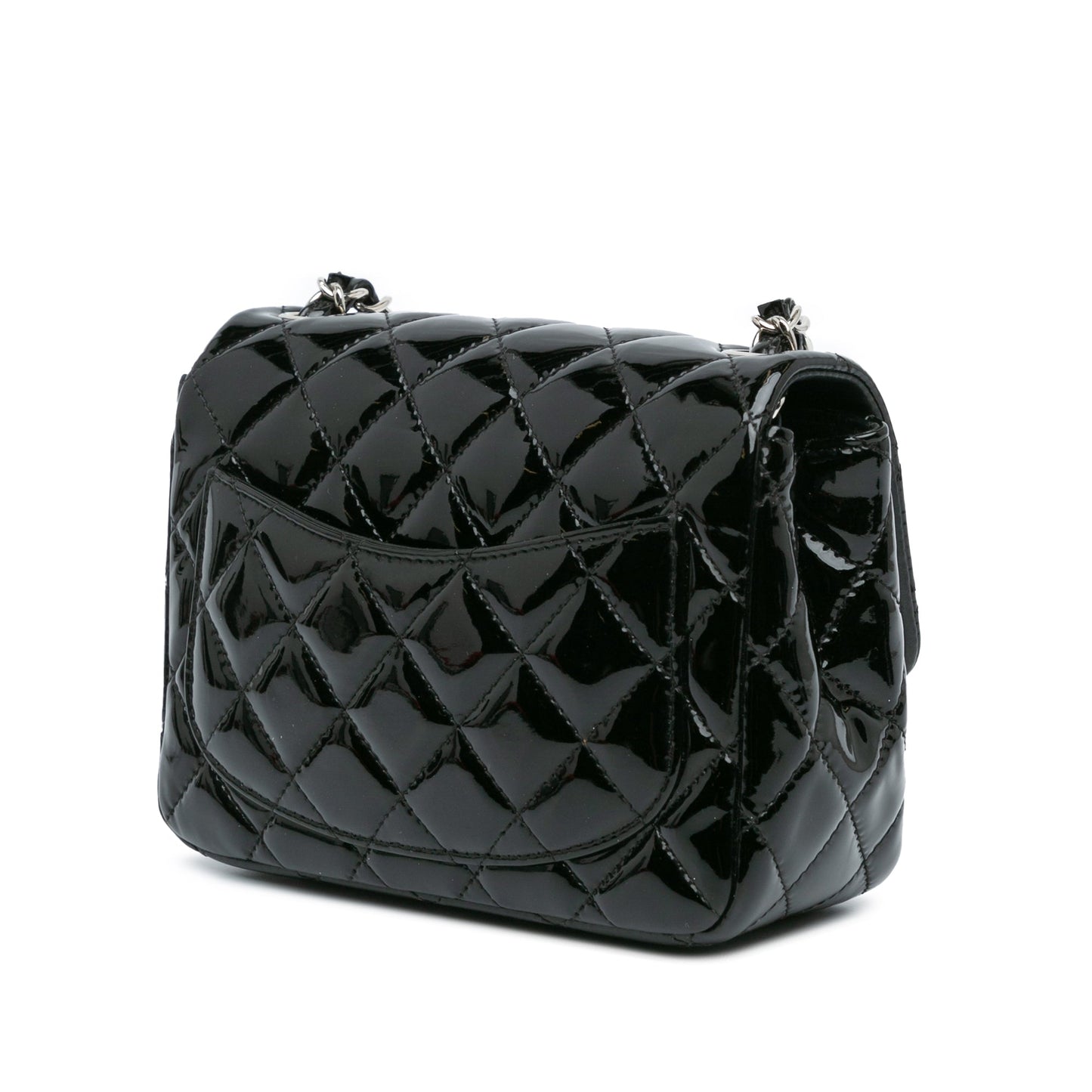 Black Chanel Mini Square Classic Patent Single Flap Crossbody Bag