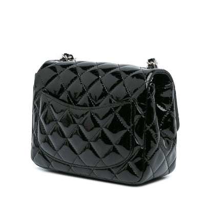 Black Chanel Mini Square Classic Patent Single Flap Crossbody Bag
