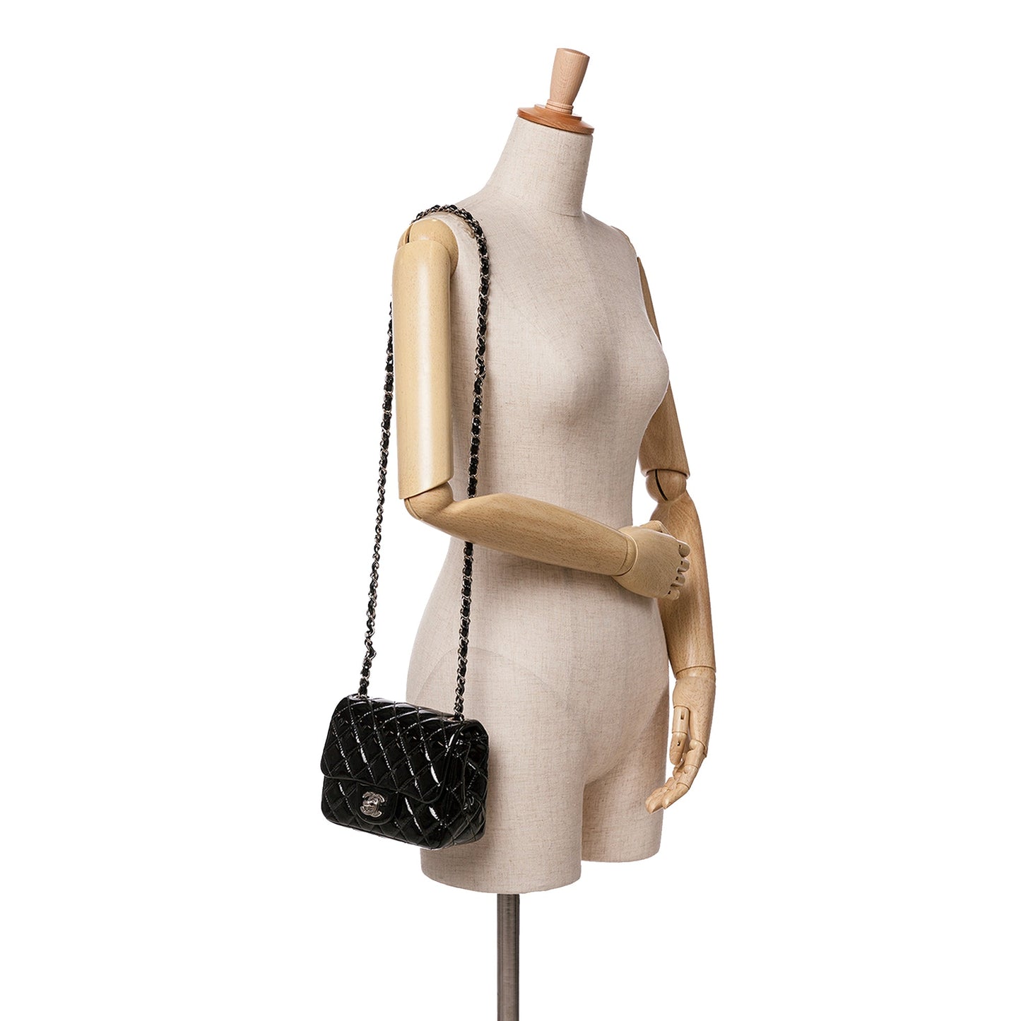 Black Chanel Mini Square Classic Patent Single Flap Crossbody Bag