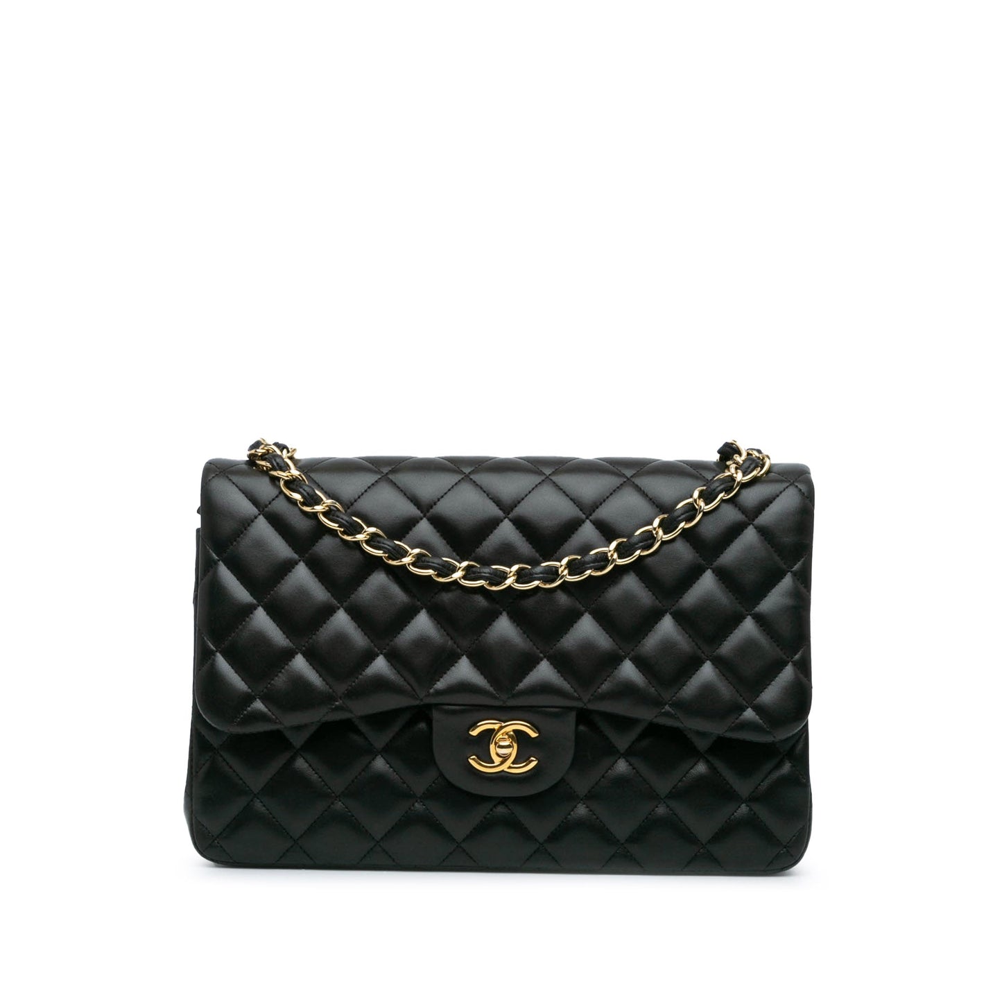 Black Chanel Jumbo Classic Lambskin Double Flap Shoulder Bag