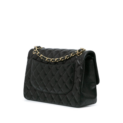 Black Chanel Jumbo Classic Lambskin Double Flap Shoulder Bag