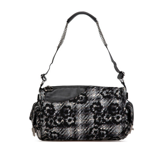 Gray Chanel Tweed Camellia Shoulder Bag