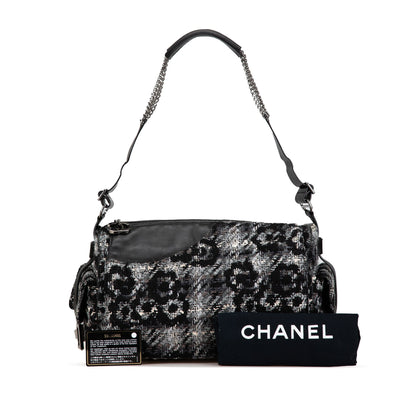 Gray Chanel Tweed Camellia Shoulder Bag
