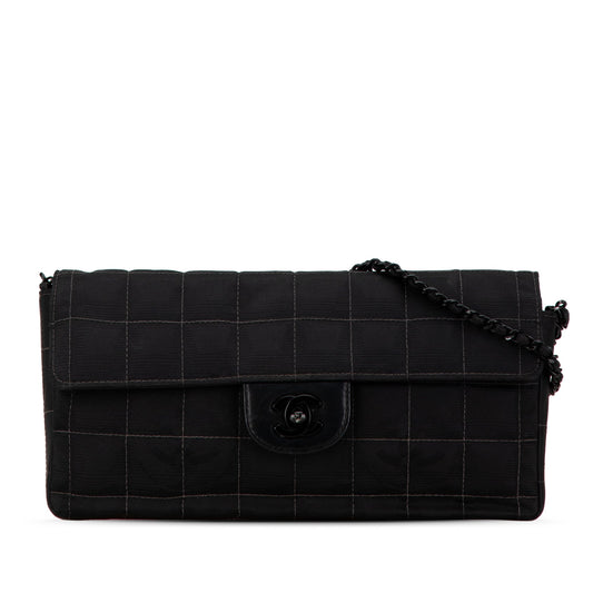 Black Chanel New Travel Line Nylon East West Flap Shoulder Bag