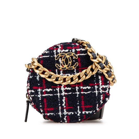 Blue Chanel Tweed 19 Round Clutch with Chain Satchel