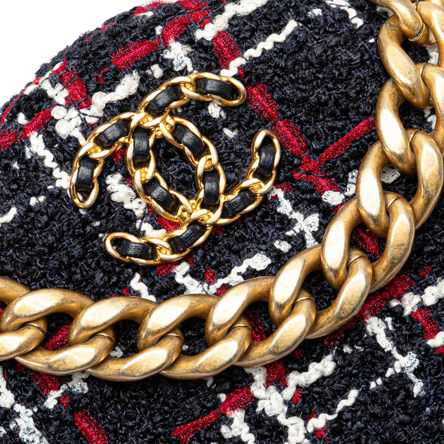Blue Chanel Tweed 19 Round Clutch with Chain Satchel