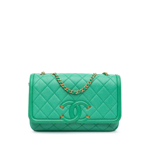 Green Chanel Small Caviar CC Filigree Flap Crossbody Bag
