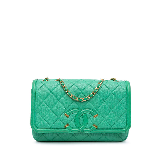 Green Chanel Small Caviar CC Filigree Flap Crossbody Bag