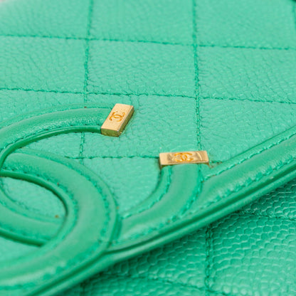 Green Chanel Small Caviar CC Filigree Flap Crossbody Bag