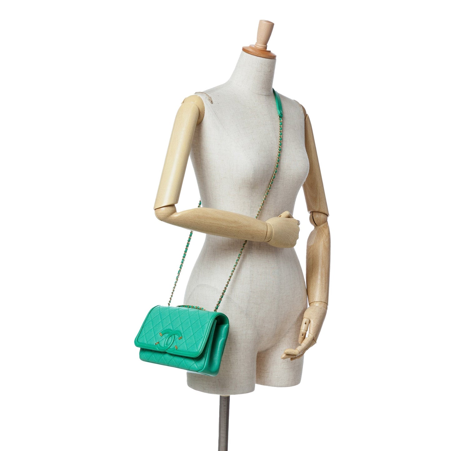 Green Chanel Small Caviar CC Filigree Flap Crossbody Bag