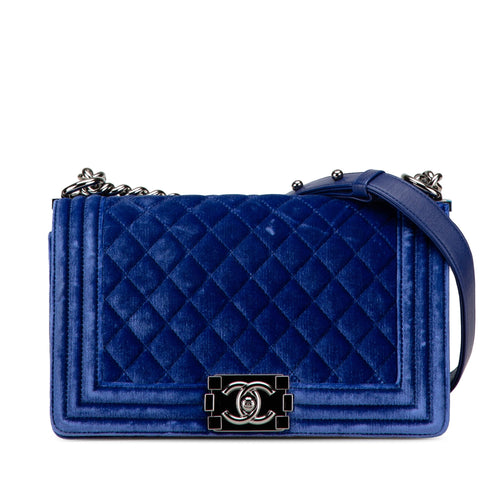 Blue Chanel Medium Quilted Velvet Boy Flap Crossbody Bag