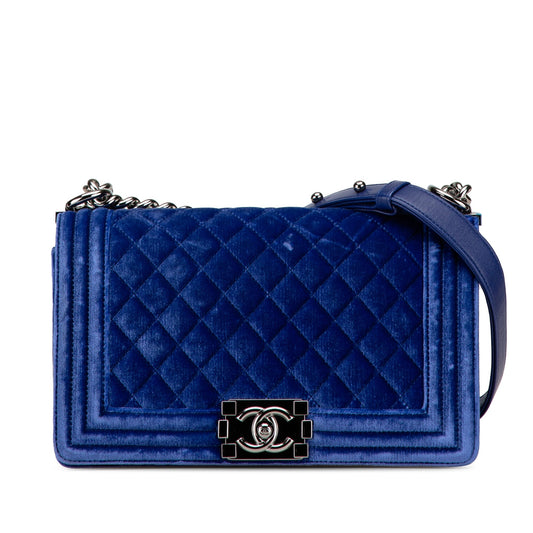 Blue Chanel Medium Quilted Velvet Boy Flap Crossbody Bag