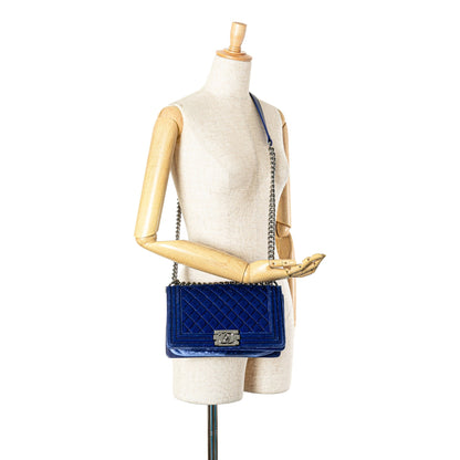 Blue Chanel Medium Quilted Velvet Boy Flap Crossbody Bag