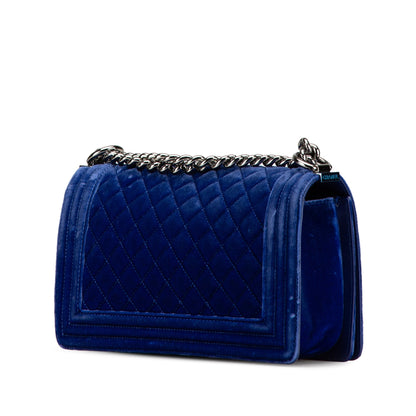 Blue Chanel Medium Quilted Velvet Boy Flap Crossbody Bag